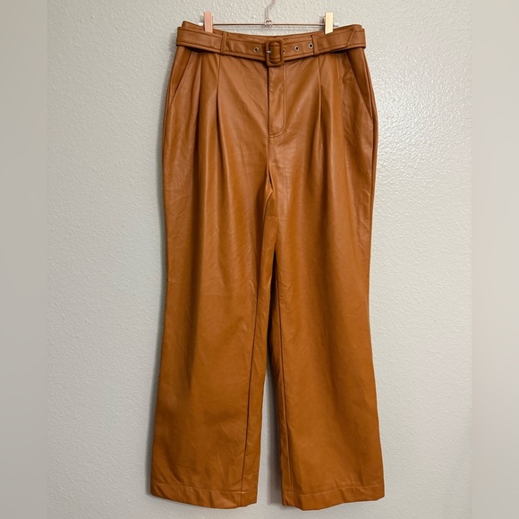 7 FOR ALL MANKIND Belted Faux Leather Wide Leg Pants in Brown - Picture 2 of 10